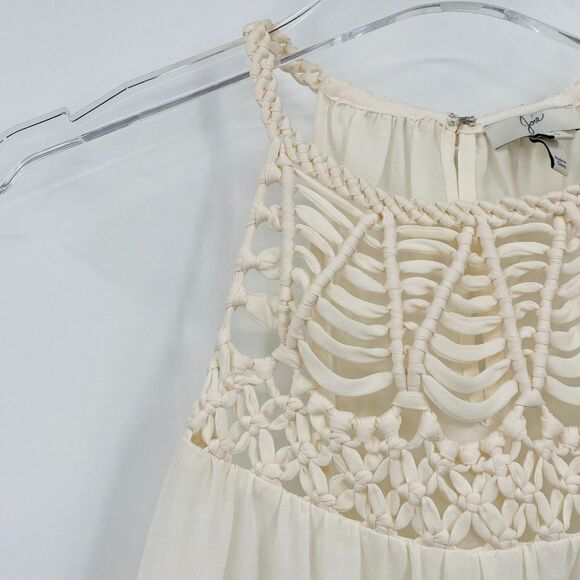 Joie Size Small Ivory Montara Knotted Macrame Silk Tank Top Blouse - Picture 6 of 12